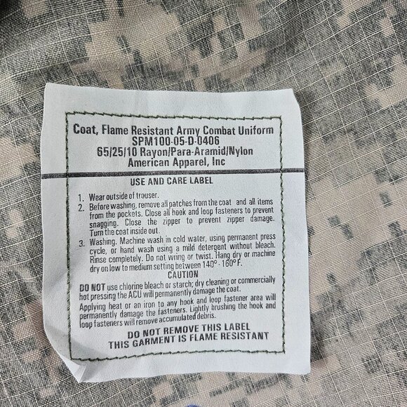 Defender M Men's Size Lrg Flame Resistant Camo BDU Full Zip Army Military Jacket - Picture 16 of 16